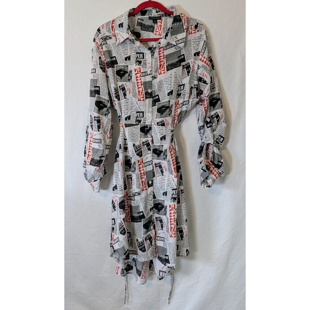 Thread Story Plus Size 2X Newspaper Print High Low Dress Cutout Back